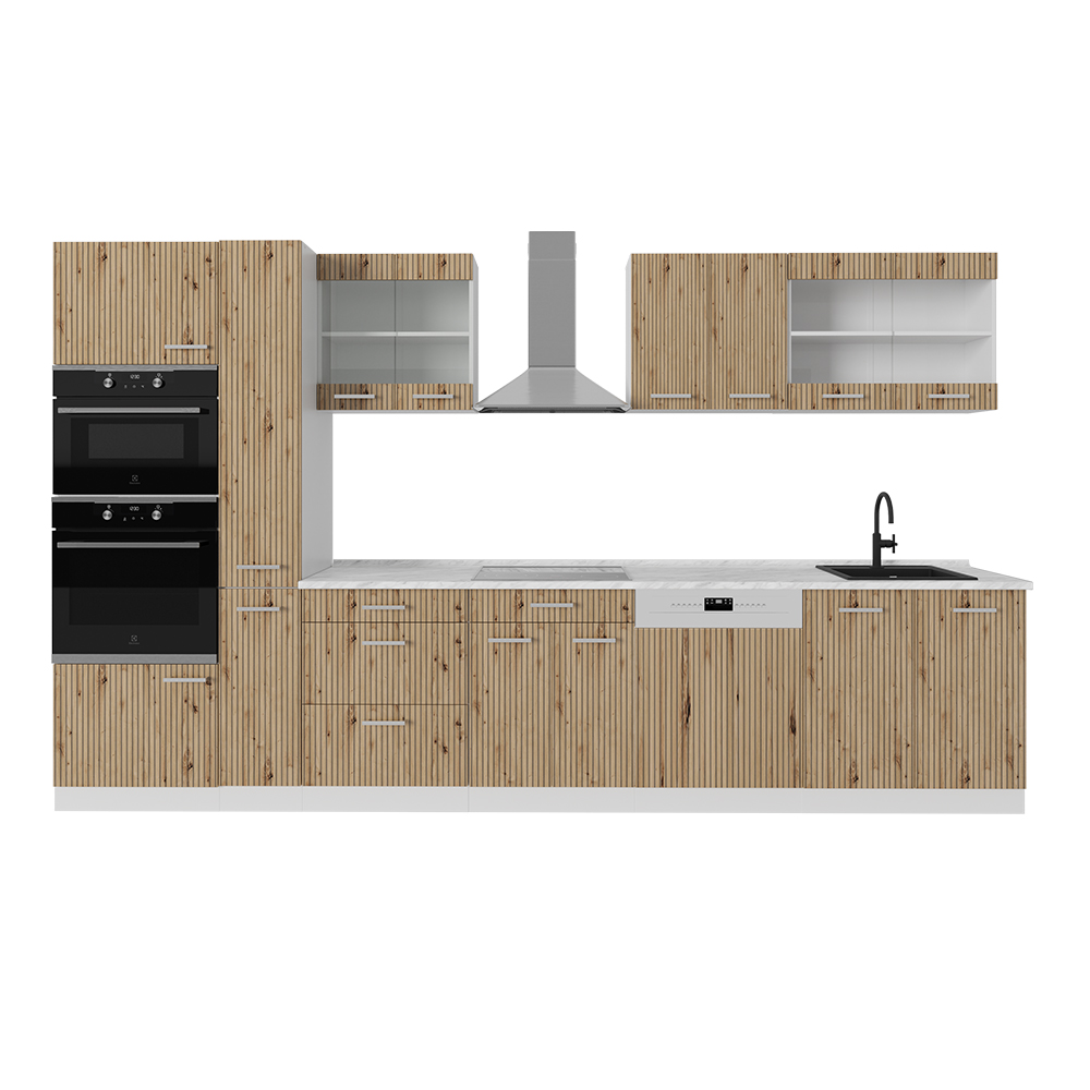 Image of Vicco Cucina componibile Rovere artigianale/bianco 350 cm con armadio alto, PL Marmo