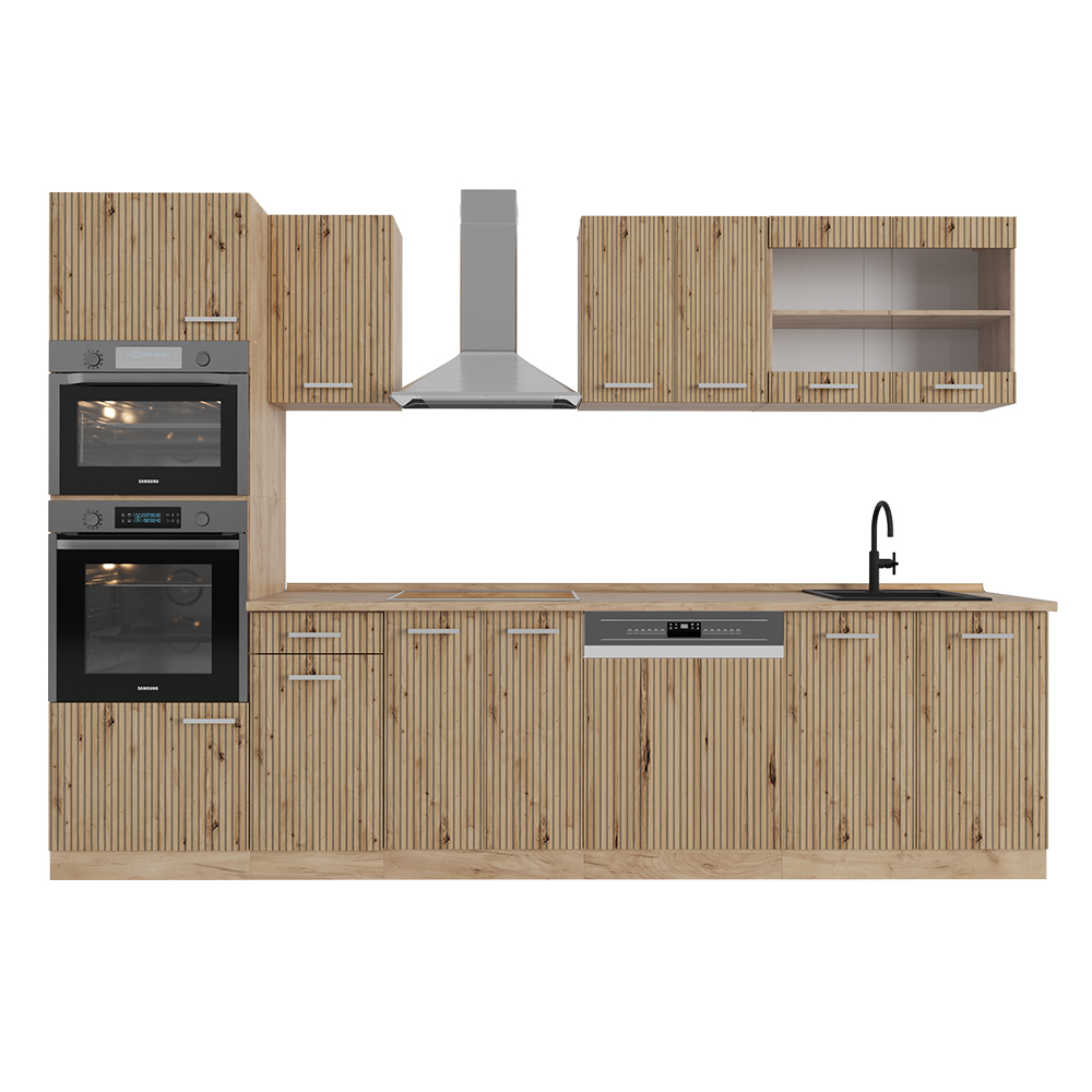 Image of Vicco Cucina componibile Rovere artigianale/rovere orokraft 300 cm con armadio alto, PL Rovere