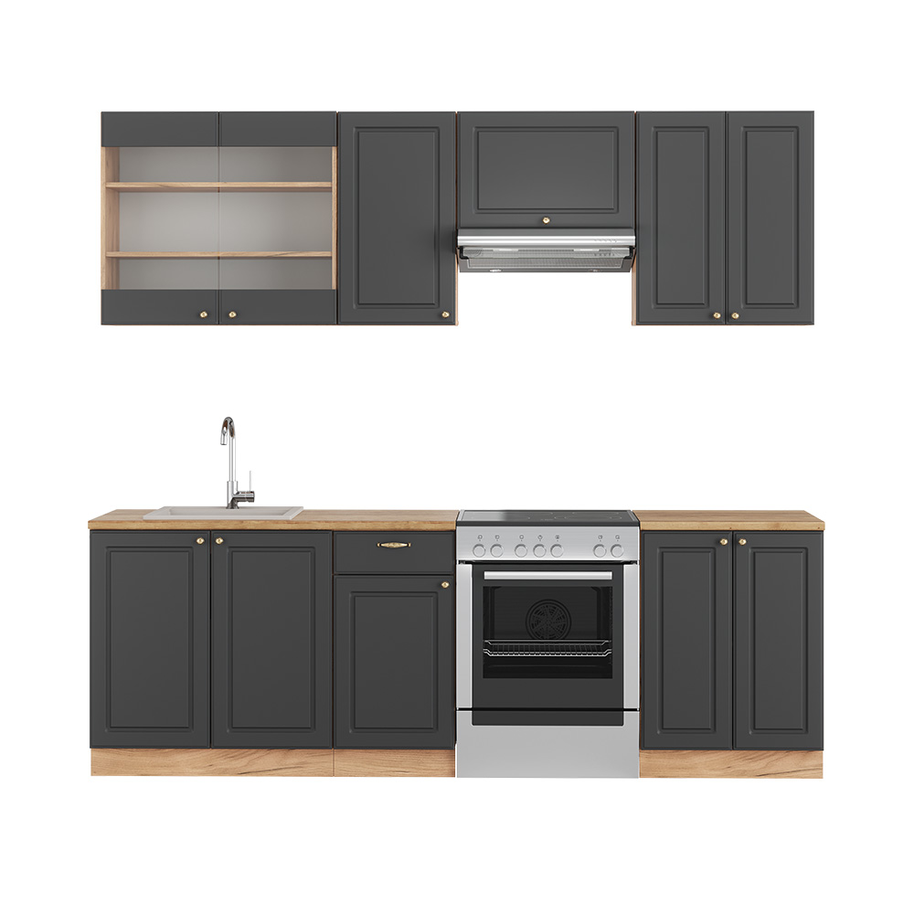 Image of Vicco Cucina componibile Antracite Country House/oro Kraft Oak 240 cm senza piano di lavoro