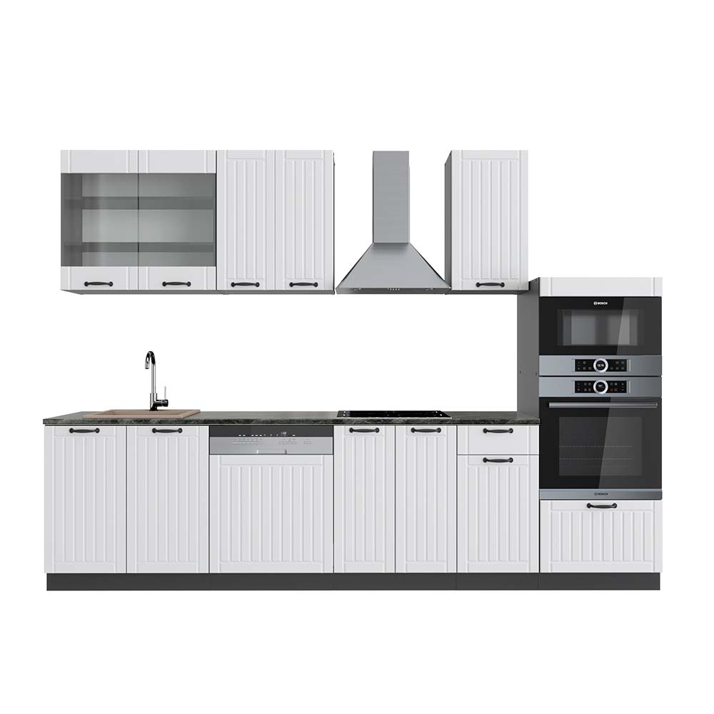 Image of Vicco Cucina componibile Bianco casa di campagna/antracite 300 cm con armadio alto, PL Antracite