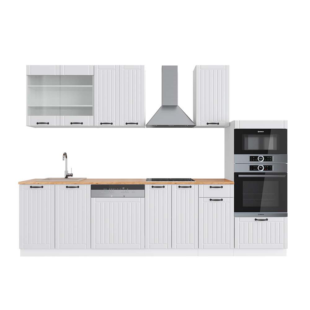 Image of Vicco Cucina componibile Casa di campagna bianca/bianco 300 cm con armadio alto, PL Rovere