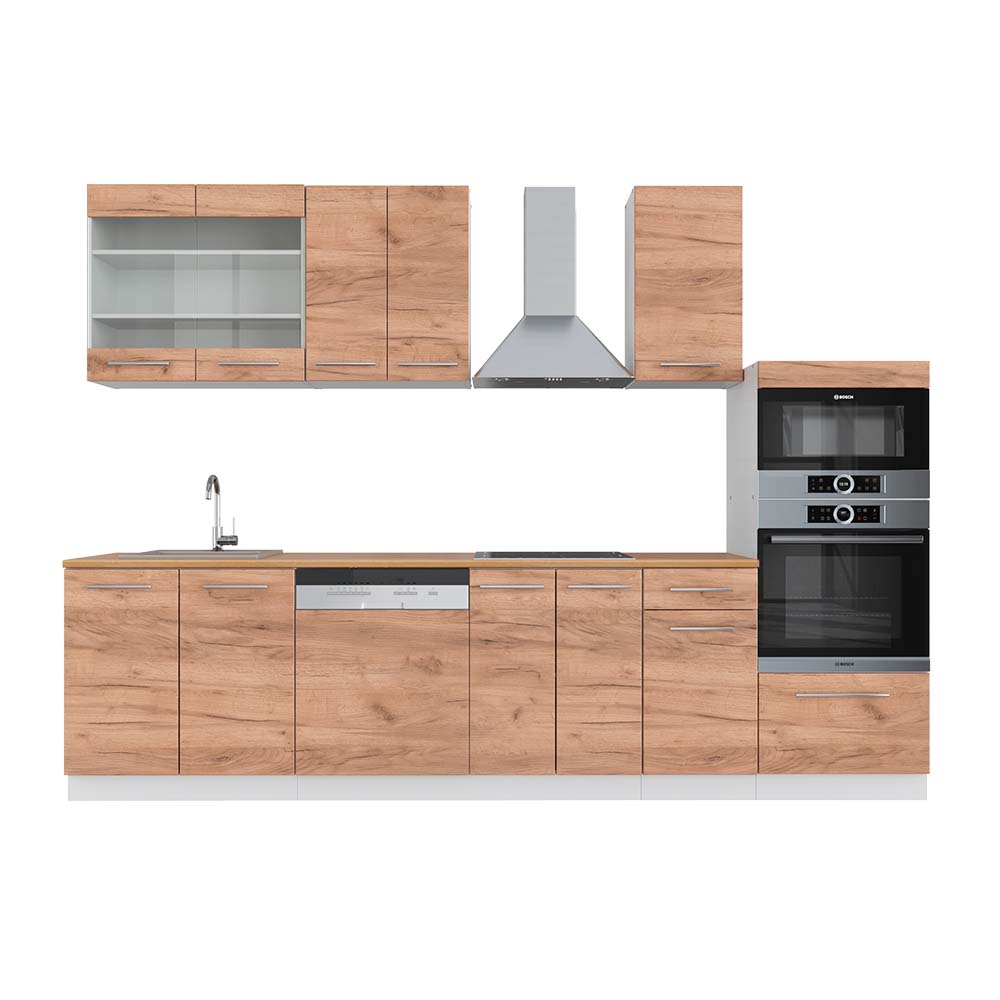 Image of Vicco Cucina componibile Quercia dorata/bianco 300 cm con armadio alto, PL Rovere