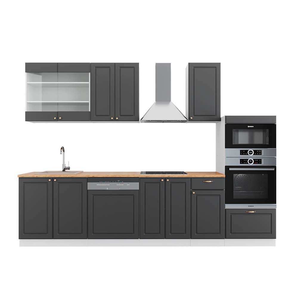 Image of Vicco Cucina componibile Antracite-Oro/Bianco 300 cm con armadio alto, PL Rovere