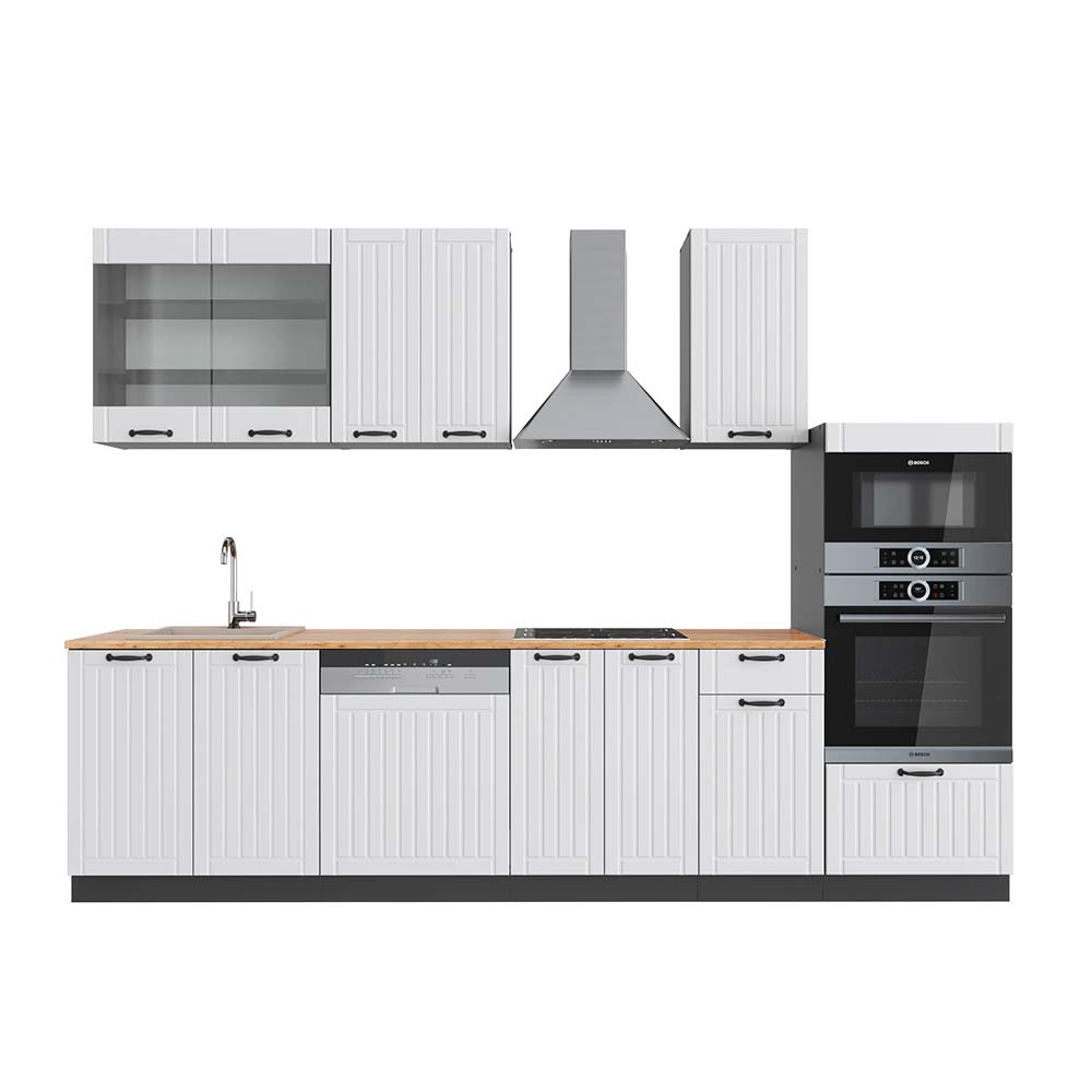 Image of Vicco Cucina componibile Bianco casa di campagna/antracite 300 cm con armadio alto, PL Rovere