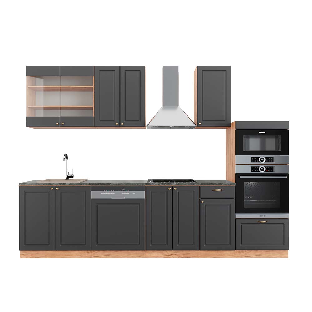 Image of Vicco Cucina componibile Antracite Country House/oro Kraft Oak 300 cm con armadio alto, PL Antracite