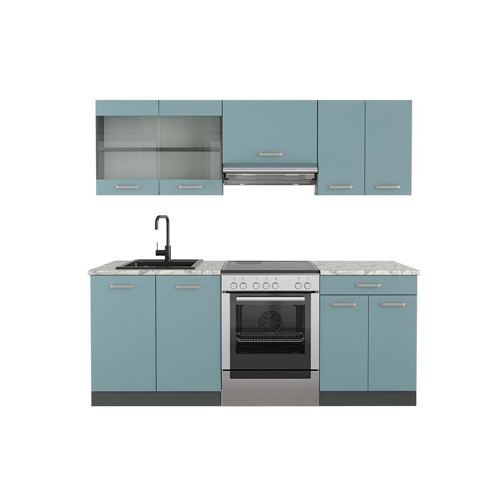 Image of Vicco Cucina componibile Blu-grigio/antracite 200 cm , PL Marmo