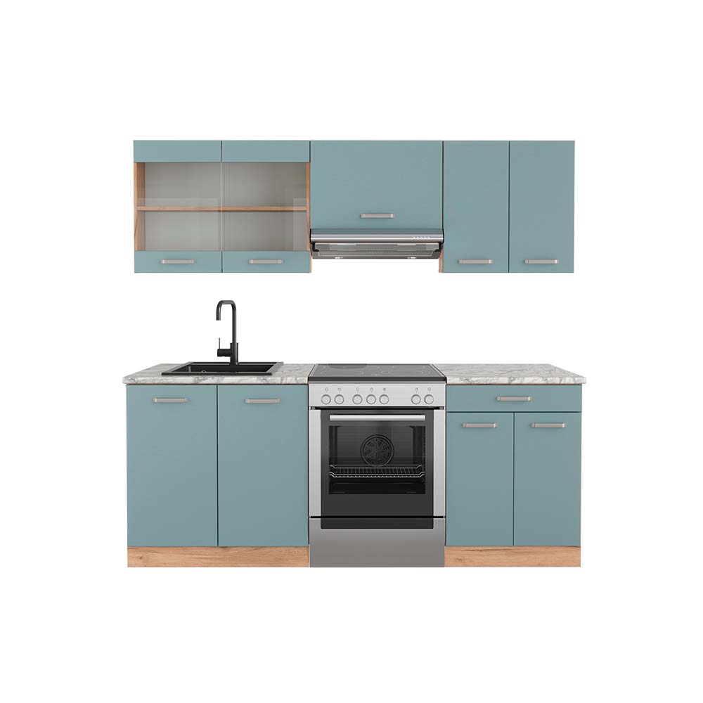 Image of Vicco Cucina componibile Rovere blu-grigio/oro 200 cm , PL Marmo