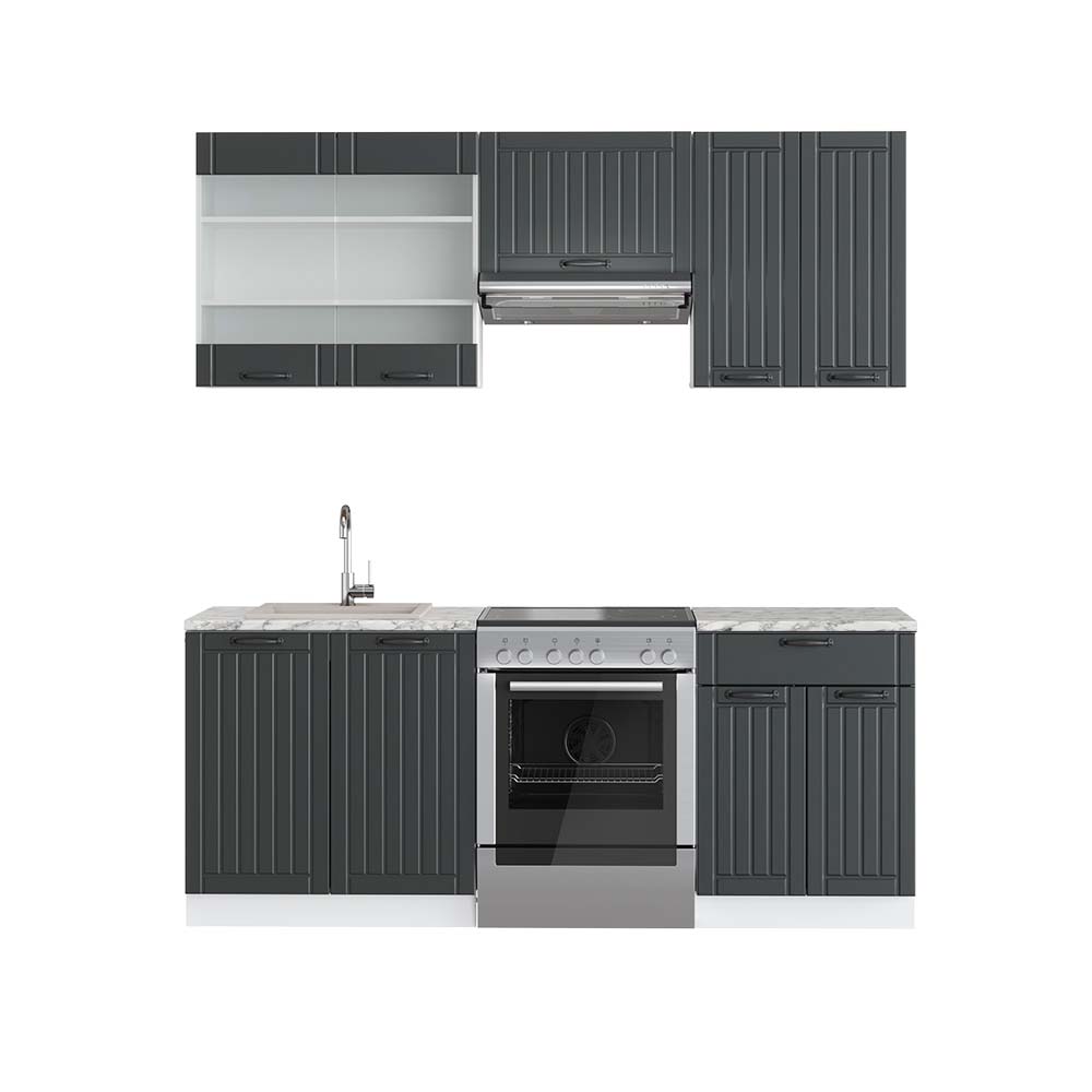 Image of Vicco Cucina componibile Antracite casa di campagna/bianco 200 cm , PL Marmo