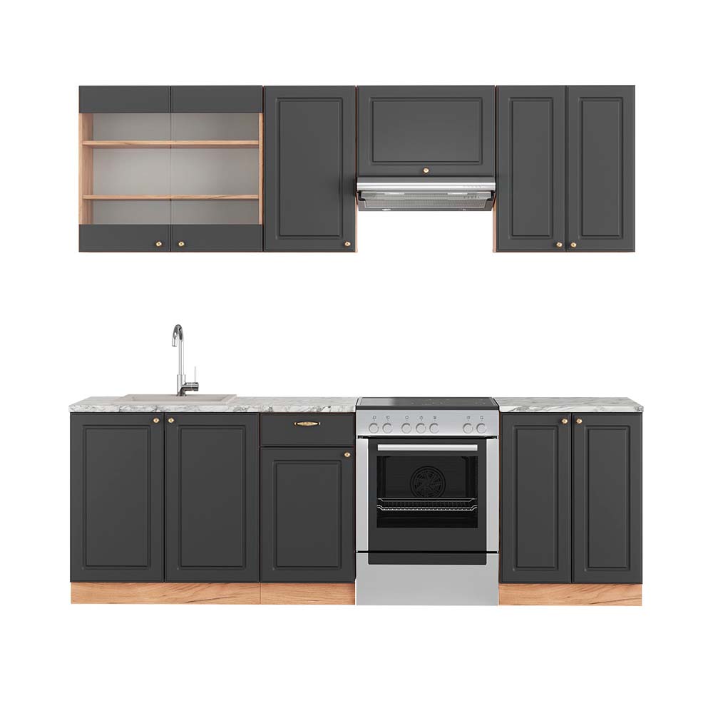 Image of Vicco Cucina componibile Antracite Country House/oro Kraft Oak 240 cm , PL Marmo