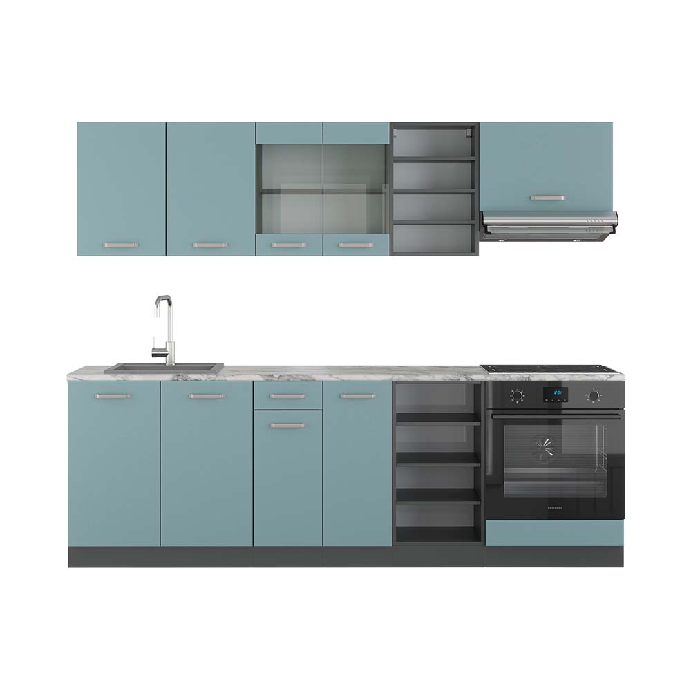 Image of Vicco Cucina componibile Blu-grigio/antracite 240 cm , PL Marmo