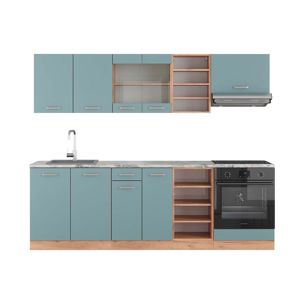 Image of Vicco Cucina componibile Rovere blu-grigio/oro 240 cm , PL Marmo