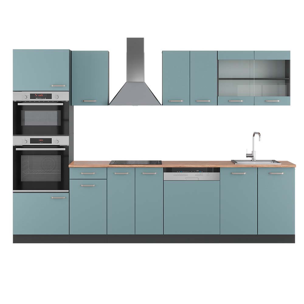 Image of Vicco Cucina componibile Blu-grigio/antracite 300 cm con armadio alto, PL Rovere