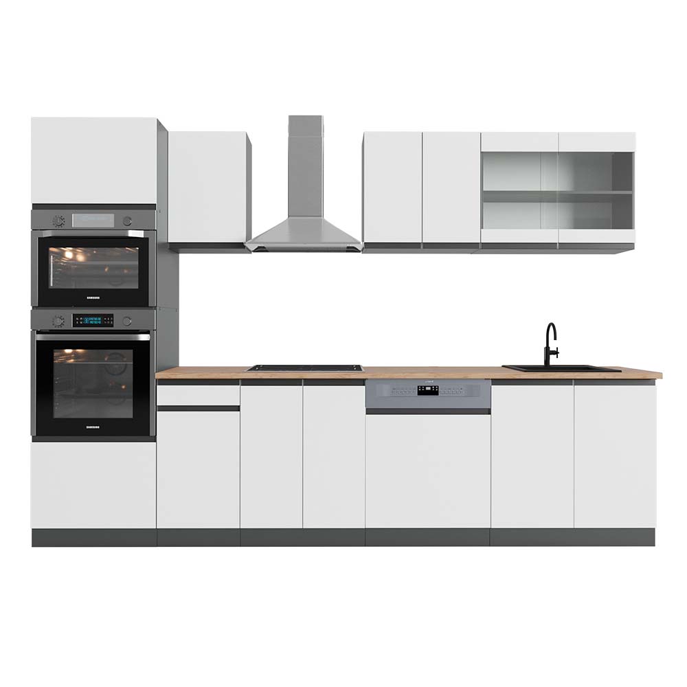 Image of Vicco Cucina componibile Bianco/antracite 300 cm con armadio alto, PL Rovere