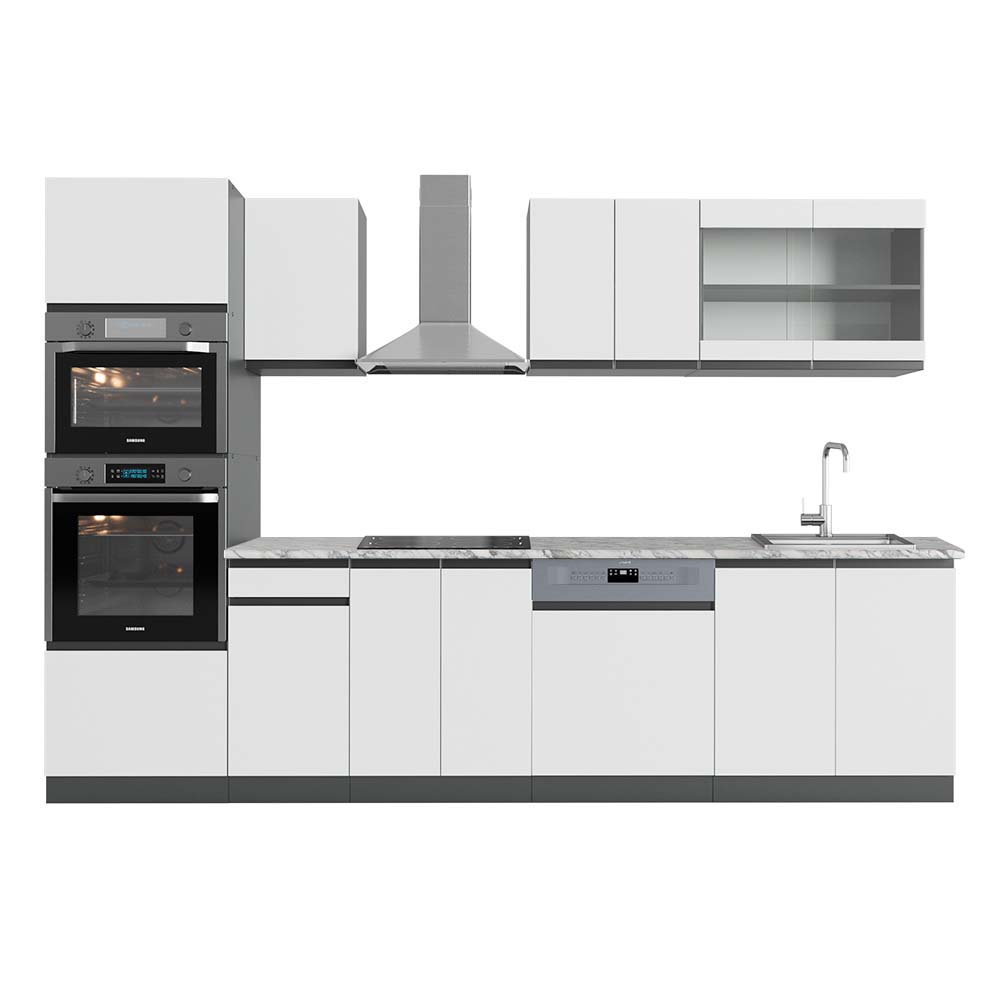 Image of Vicco Cucina componibile Bianco/antracite 300 cm con armadio alto, PL Marmo