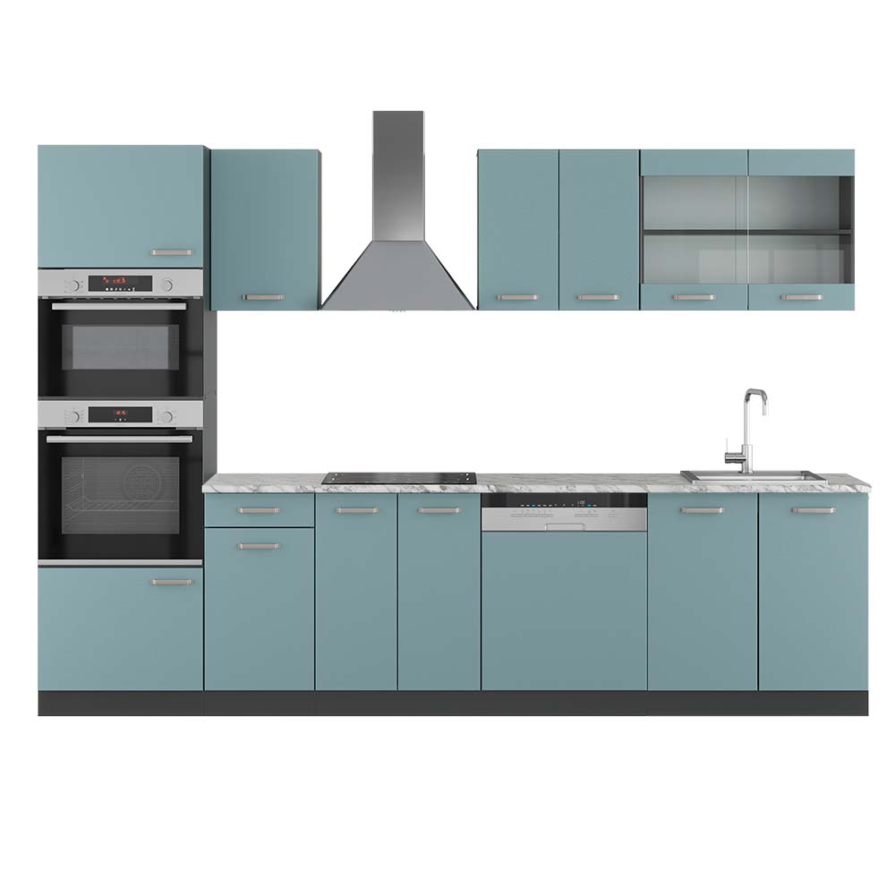 Image of Vicco Cucina componibile Blu-grigio/antracite 300 cm con armadio alto, PL Marmo