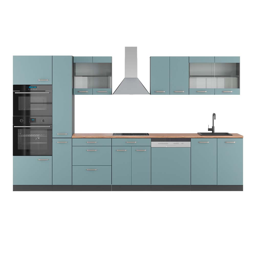 Image of Vicco Cucina componibile Blu-grigio/antracite 350 cm con armadio alto, PL Rovere