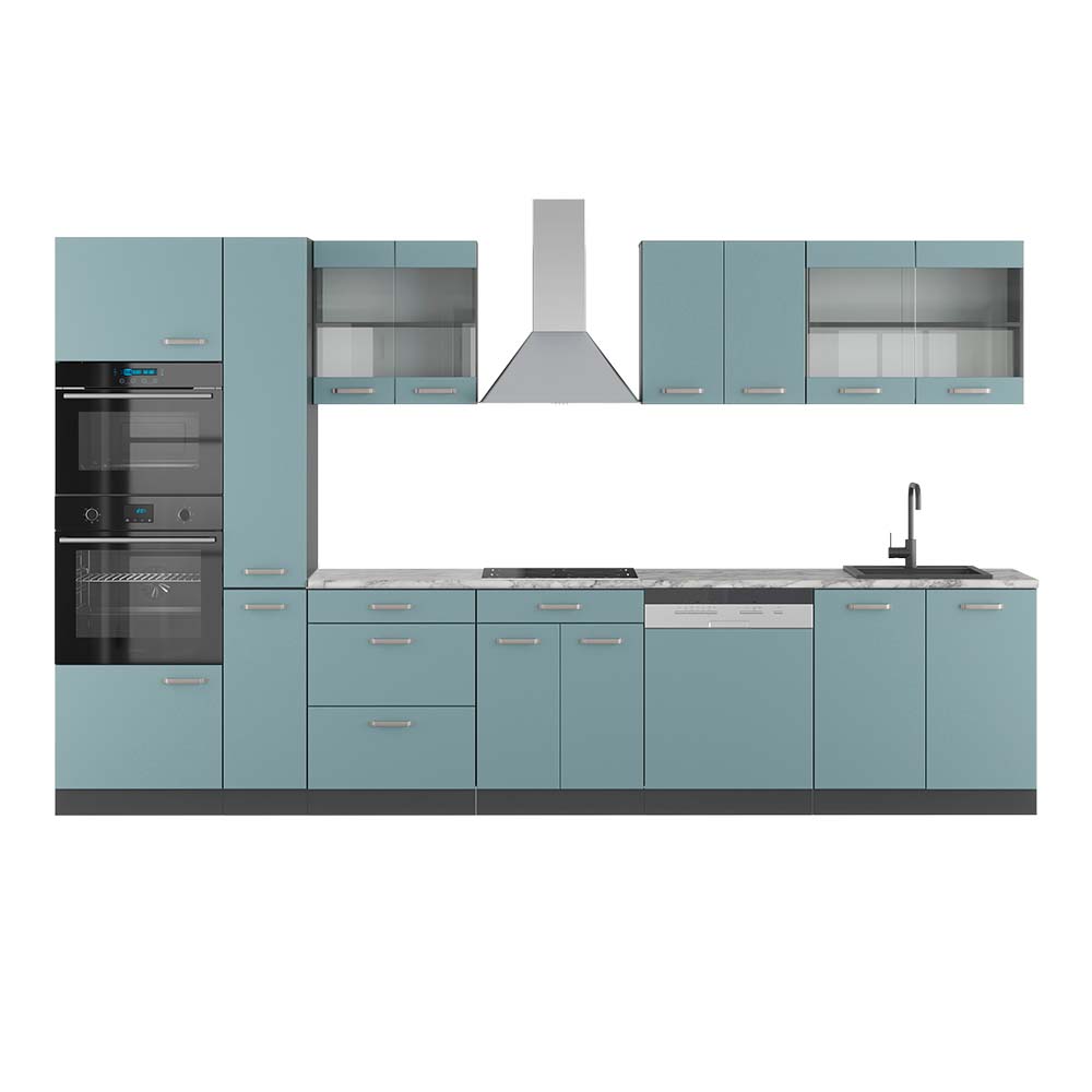 Image of Vicco Cucina componibile Blu-grigio/antracite 350 cm con armadio alto, PL Marmo