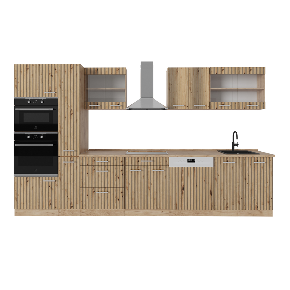 Image of Vicco Cucina componibile Rovere artigianale/rovere orokraft 350 cm con armadio alto, PL Rovere