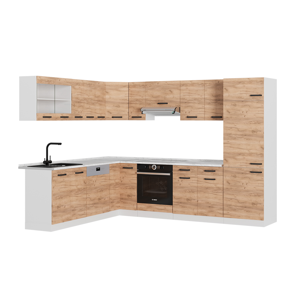 Vicco Cucina angolare completa Quercia dorata/bianco 227 x 287 cm PL Rovere