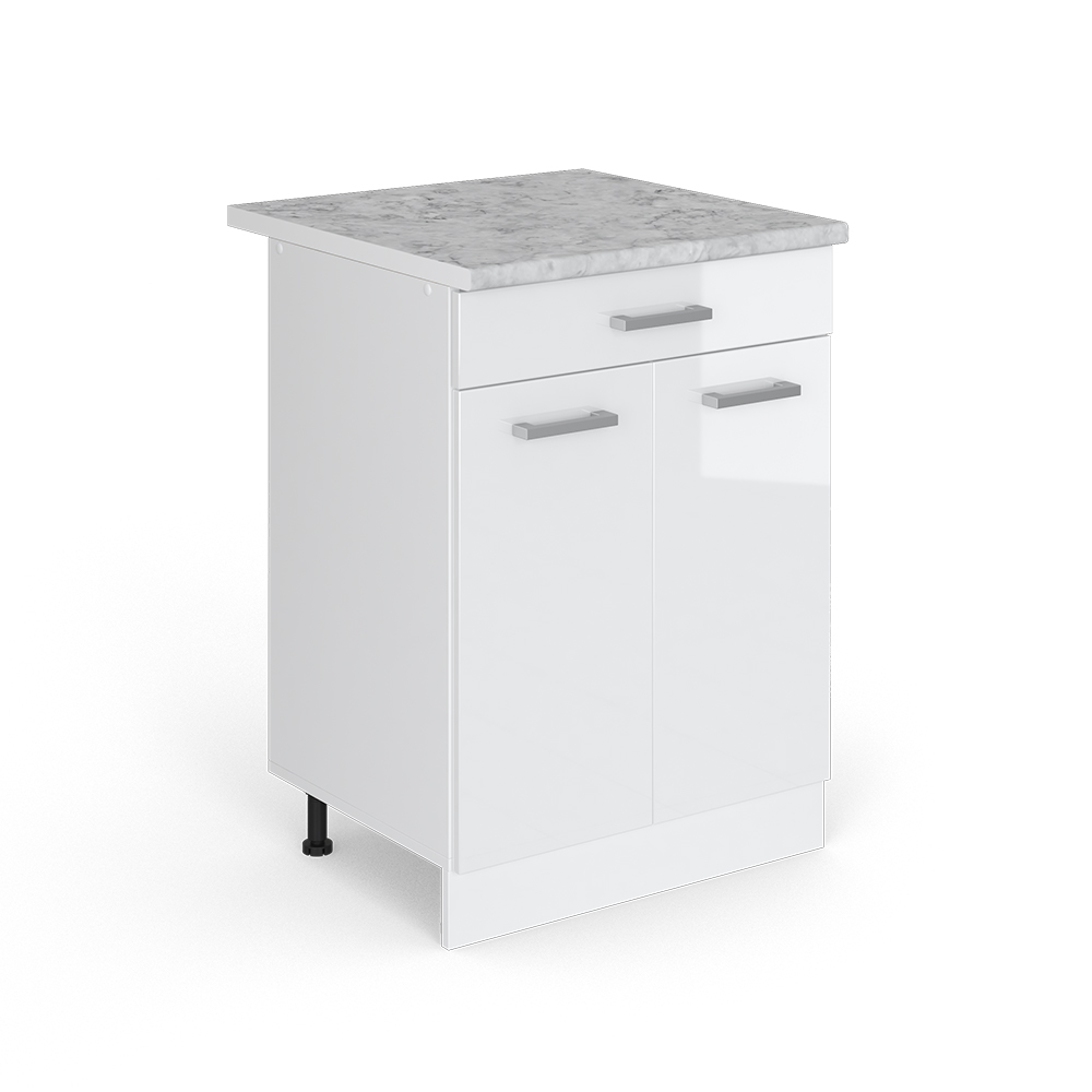Vicco Mobiletto base per cucina Bianco lucido 60 cm con cassetto PL Marmo