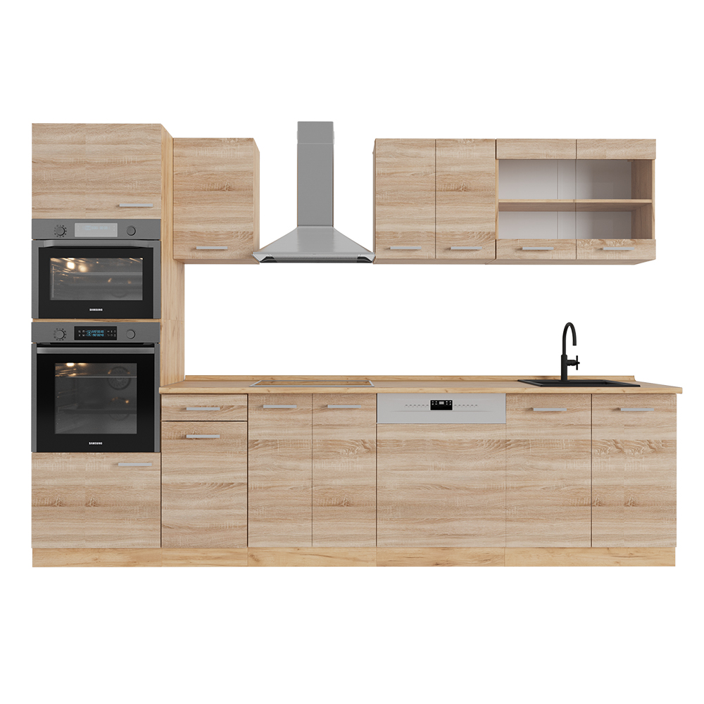 Image of Vicco Cucina componibile Rovere Sonoma/orokraft 300 cm con armadio alto, PL Rovere