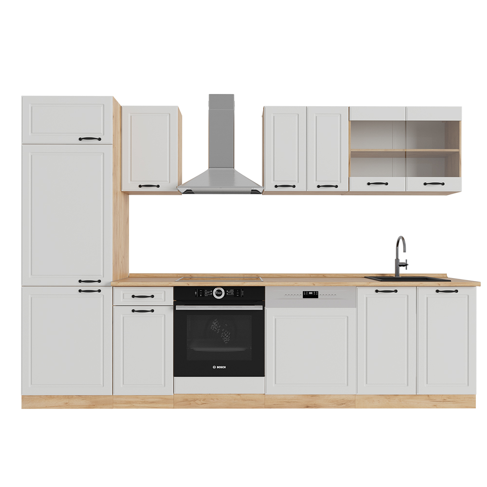 Image of Vicco Cucina componibile Casa di campagna bianca/quercia dorata 300 cm senza piano di lavoro