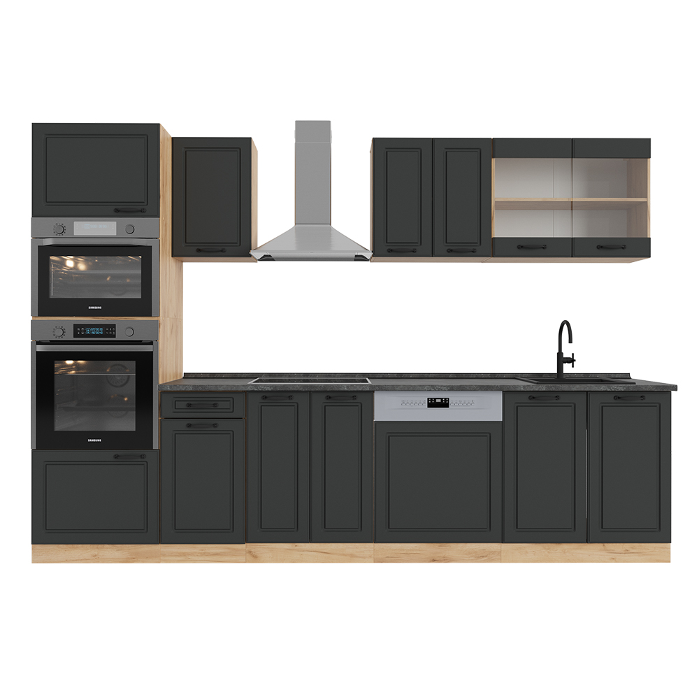 Image of Vicco Cucina componibile Antracite casa di campagna/rovere dorato 300 cm con armadio alto, PL Antracite