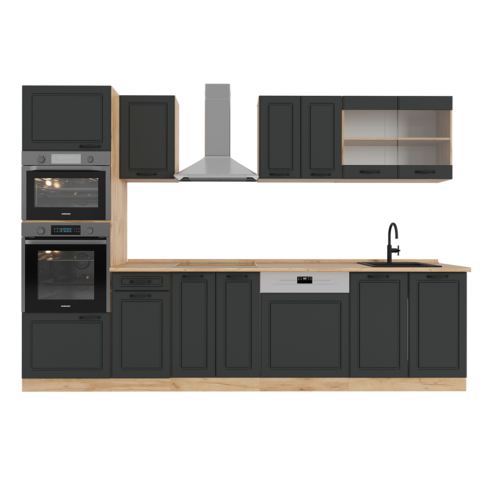 Image of Vicco Cucina componibile Antracite casa di campagna/rovere dorato 300 cm con armadio alto, PL Rovere