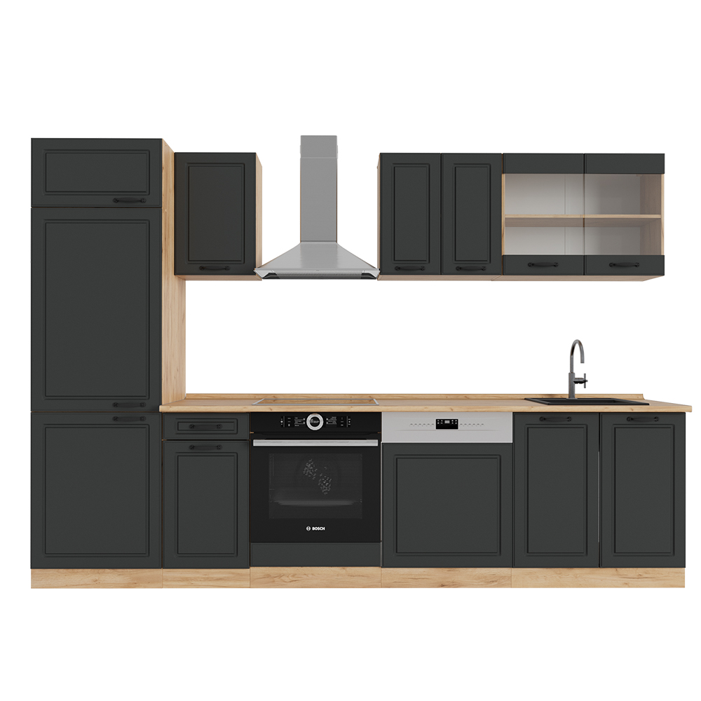 Image of Vicco Cucina componibile Antracite casa di campagna/rovere dorato 300 cm senza piano di lavoro