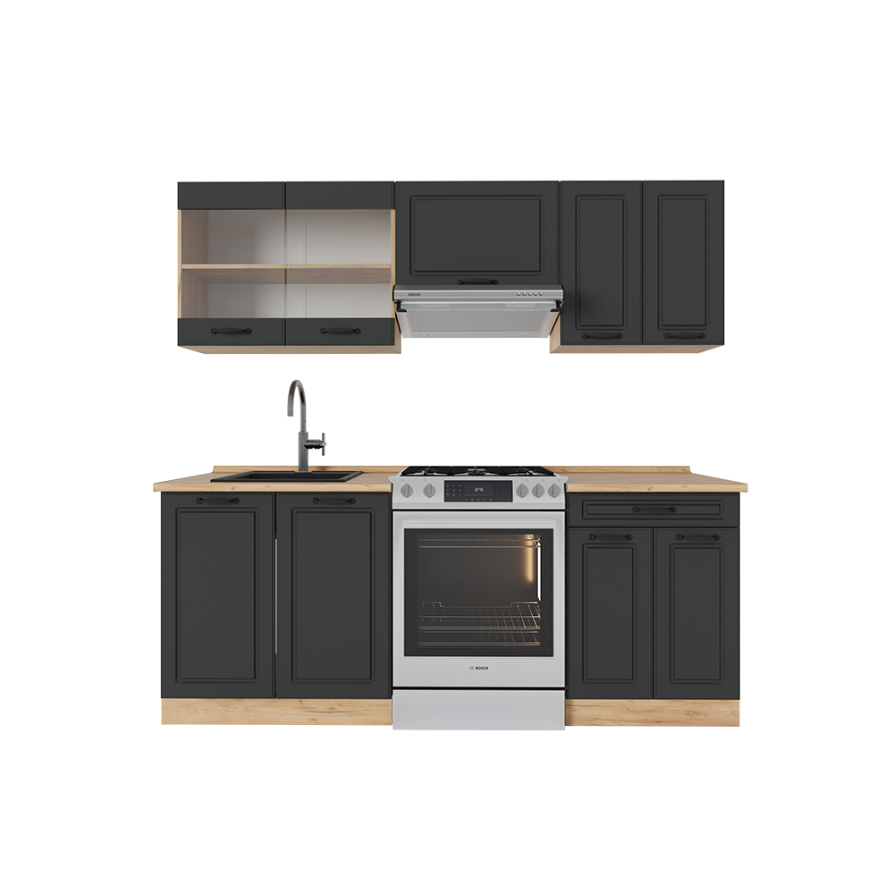 Image of Vicco Cucina componibile Antracite casa di campagna/rovere dorato 200 cm senza piano di lavoro