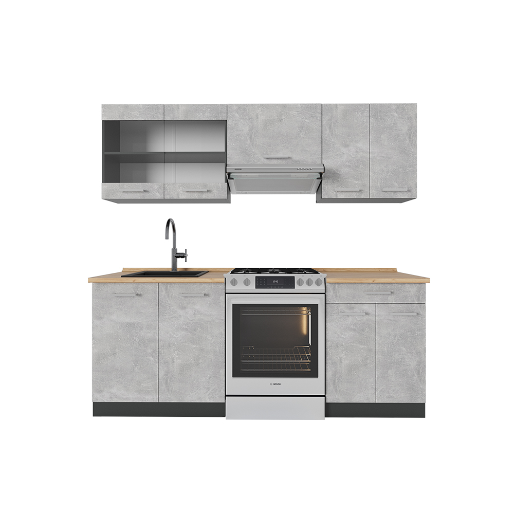 Image of Vicco Cucina componibile Calcestruzzo/antracite 200 cm , PL Rovere