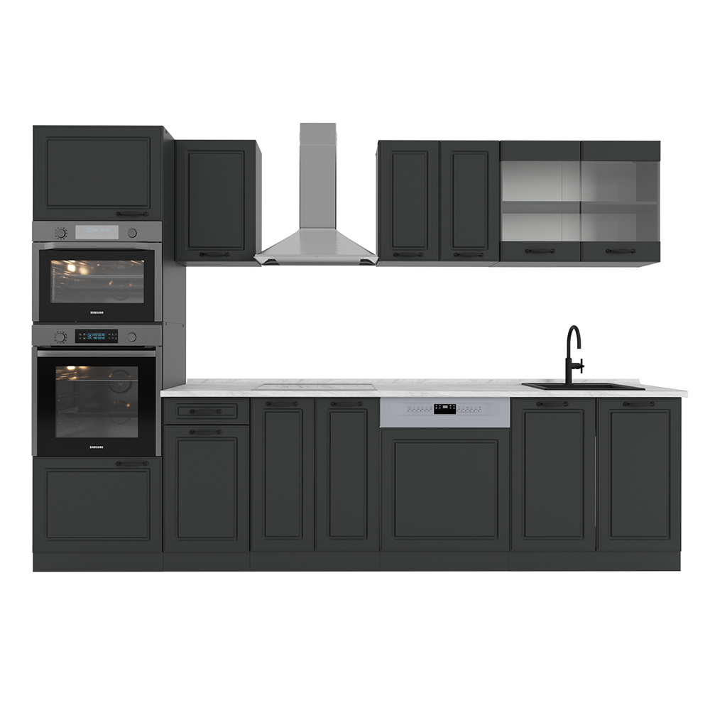 Image of Vicco Cucina componibile Casa di campagna antracite/antracite 300 cm con armadio alto, PL Marmo