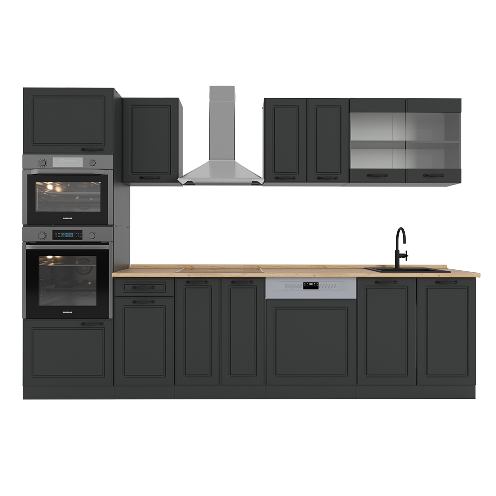Image of Vicco Cucina componibile Casa di campagna antracite/antracite 300 cm con armadio alto, PL Rovere