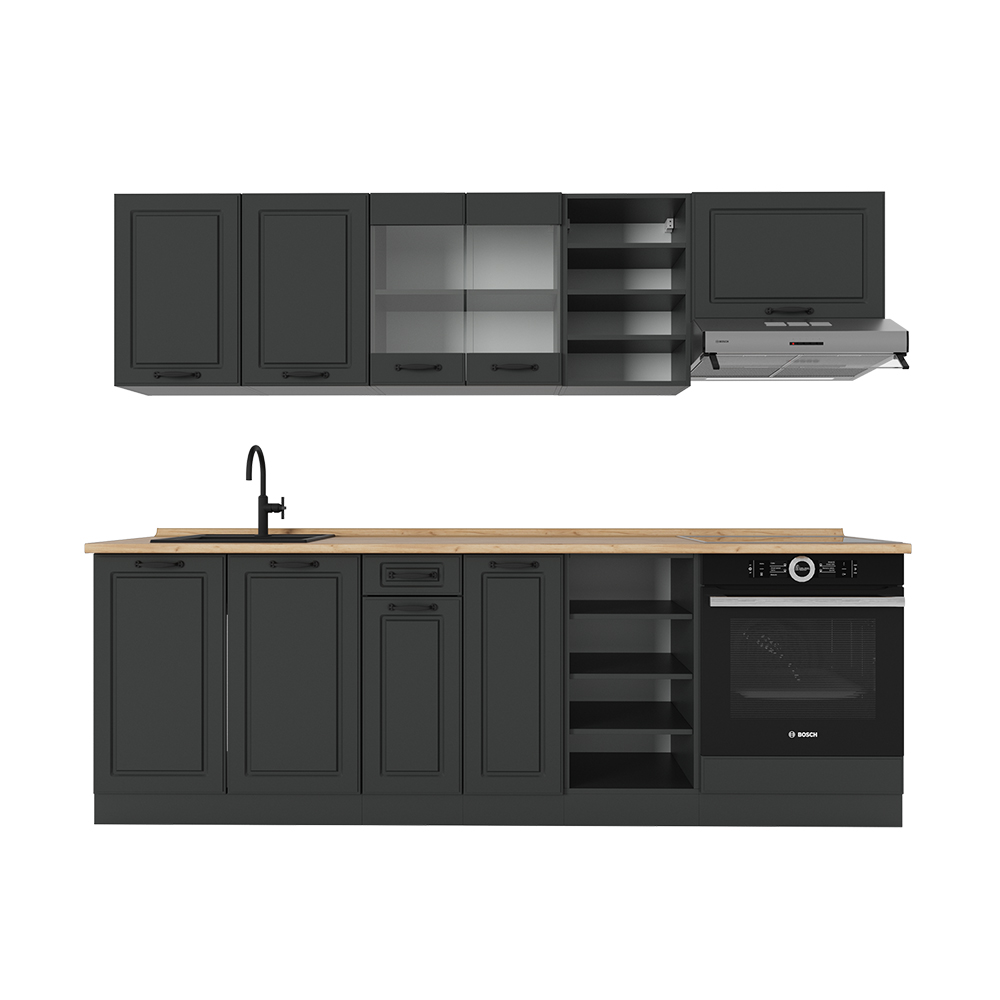Image of Vicco Cucina componibile Casa di campagna antracite/antracite 240 cm senza piano di lavoro