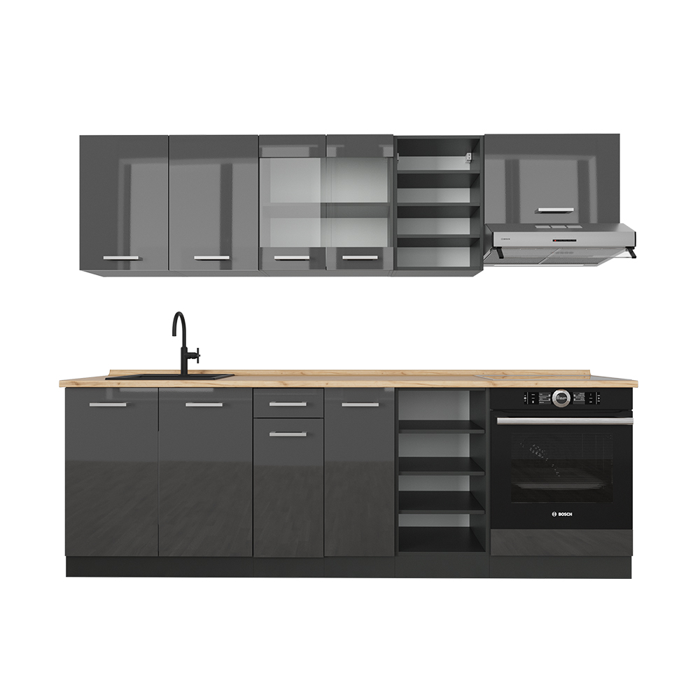 Image of Vicco Cucina componibile Antracite lucido/antracite 240 cm senza piano di lavoro