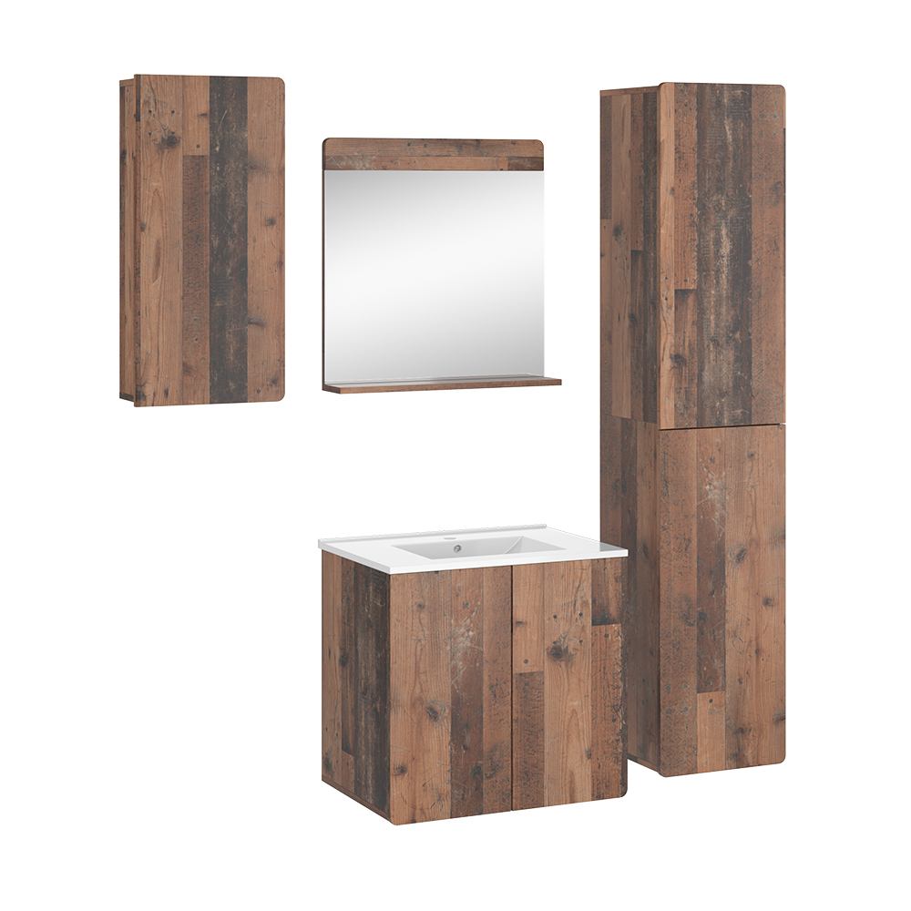 Vicco Set di mobili da bagno Oldstyle 5 pezzi con colonna e pensili