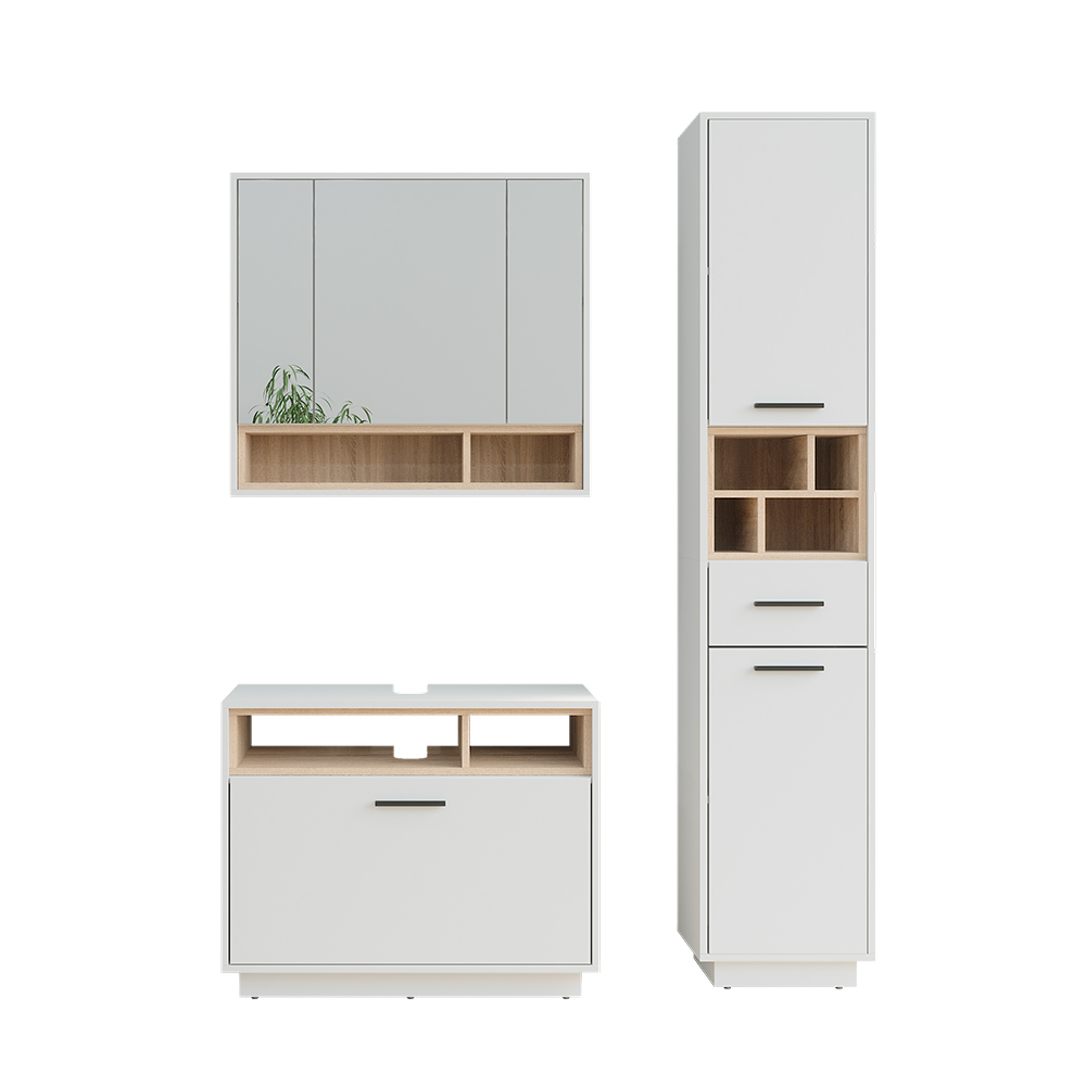 Vicco Set di mobili da bagno Bianco/Sonoma 3 parti con colonna