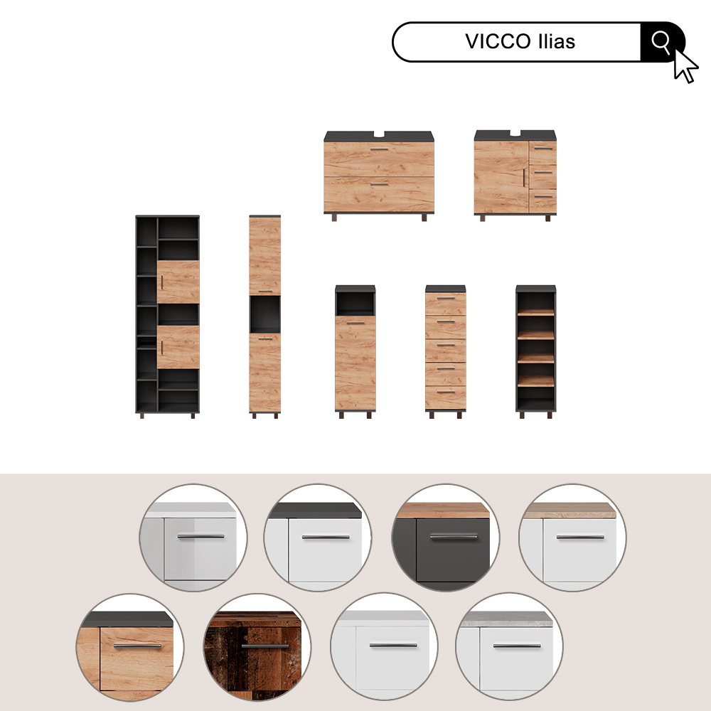 Vicco Bathroom furniture set Concrete 3 parts, Ilias