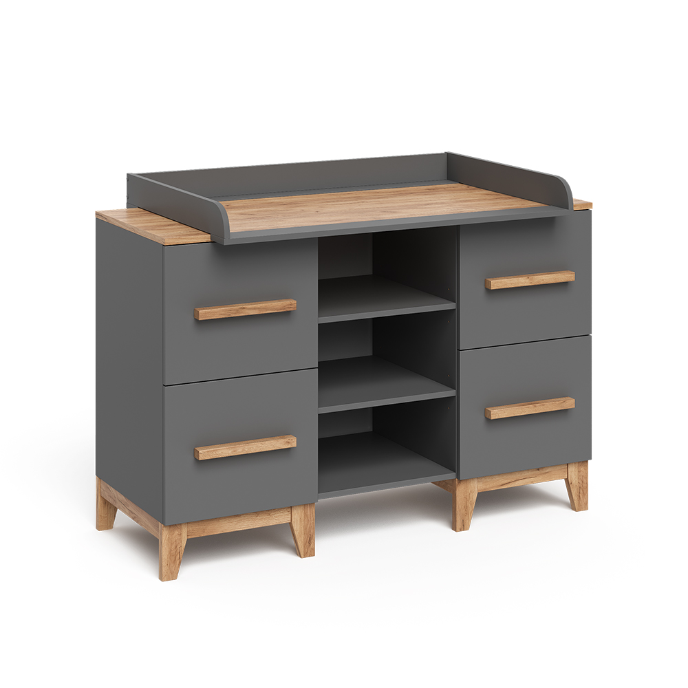 Wickelkommode in Grau/Artisan auf weißem Hintergrund