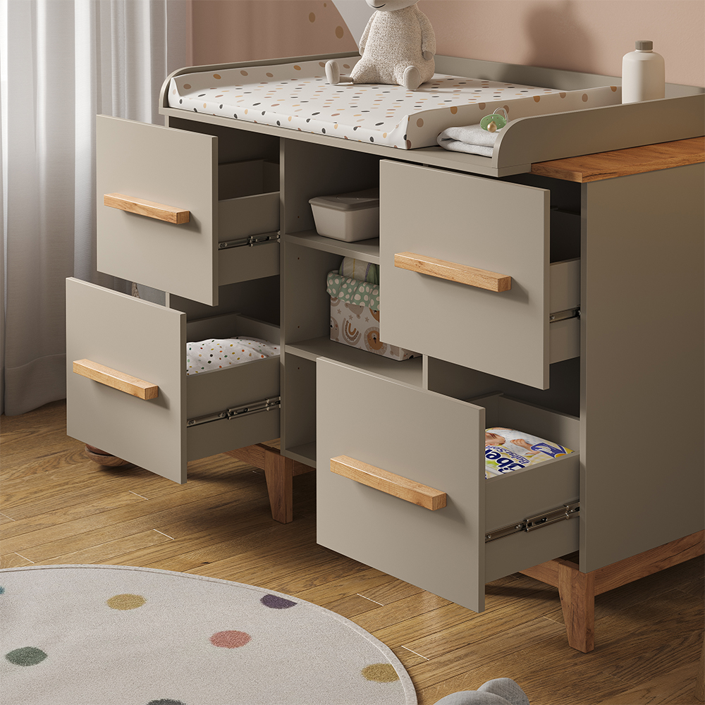 Nahaufnahme von Wickelkommode in Cashmere/Artisan, zeigt Textur/Details