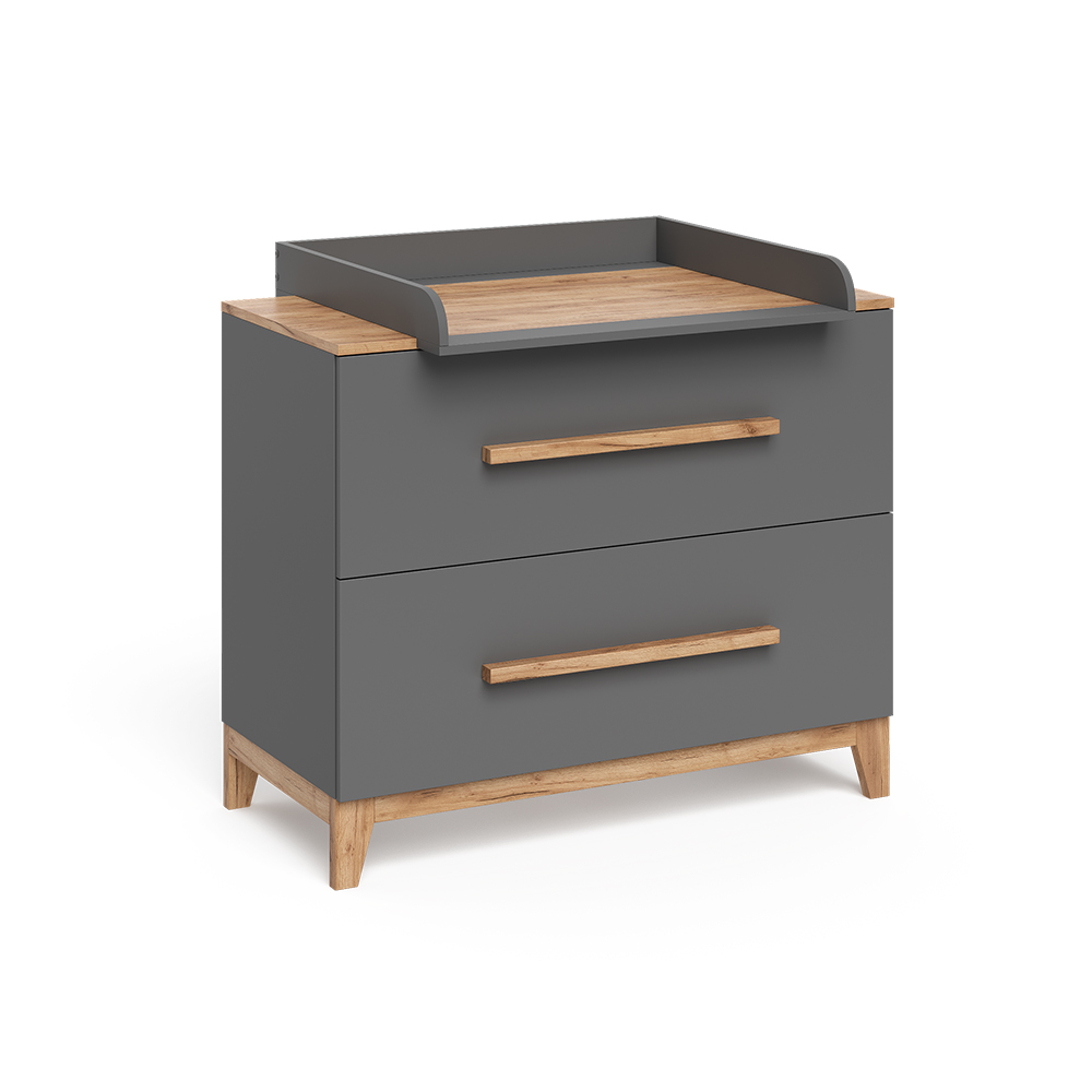 Wickelkommode in Grau/Artisan auf weißem Hintergrund