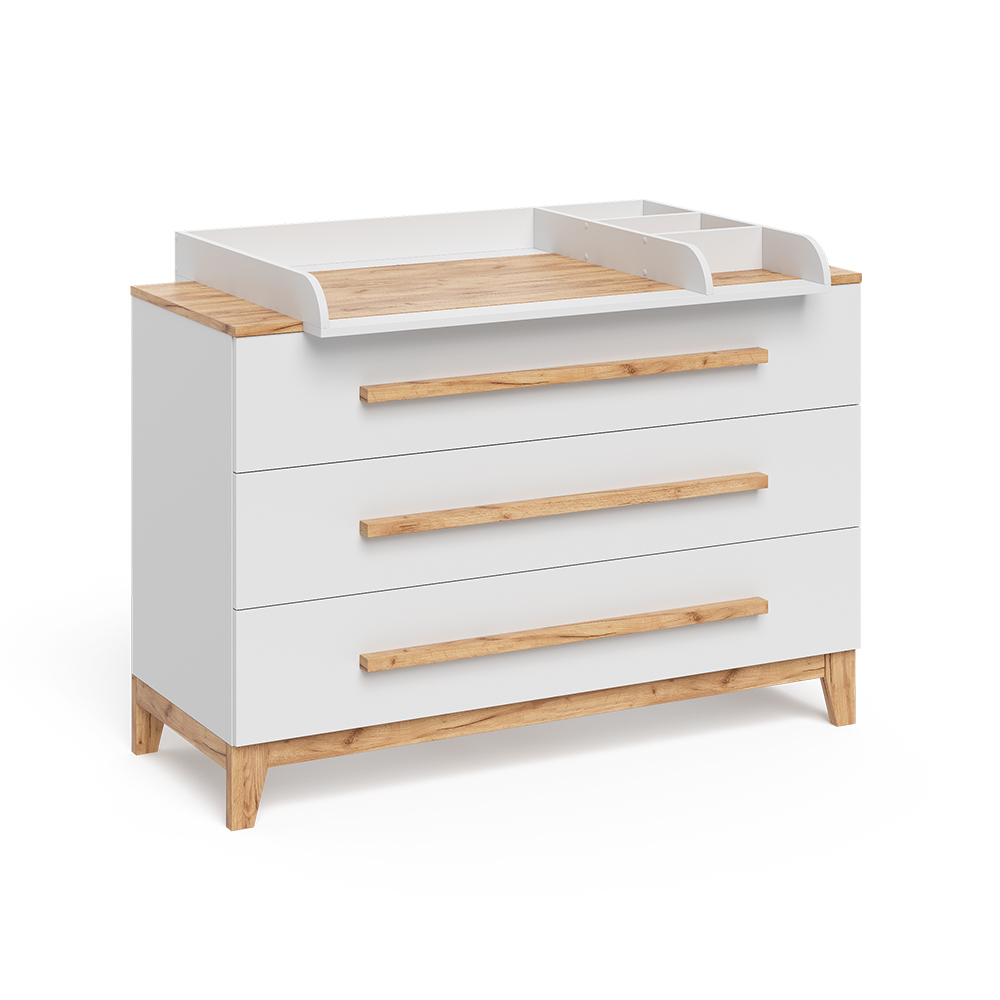 Wickelkommode in Weiß/Artisan auf weißem Hintergrund