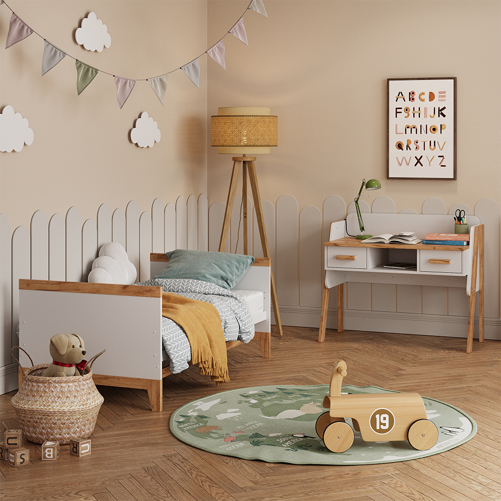 Bureau Malia Blanc/Artisan 97x51cm avec 2 tiroirs Vitalispa